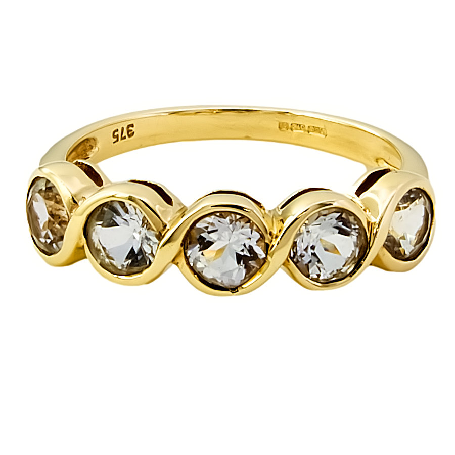 9ct Gold Cubic Zirconia 5 Stone Ring Size N